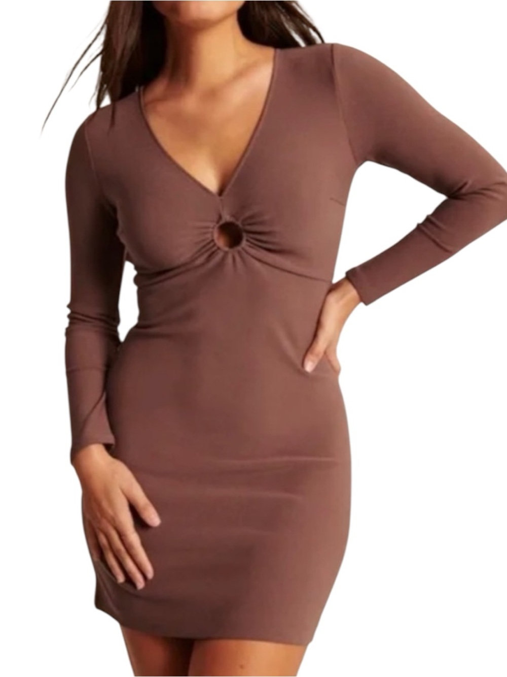 Abercrombie & Fitch Mauve Brown Long-Sleeve O-Ring Bodycon Mini Dress